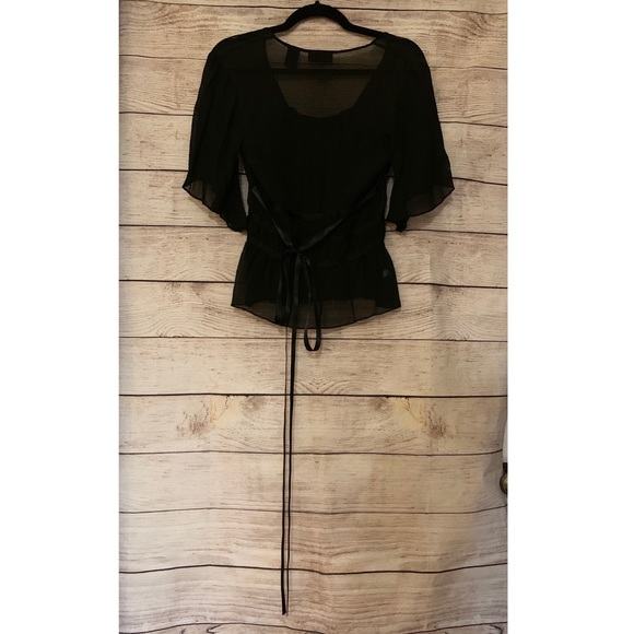 Express Sheer Blouse Sheer Tie Black 5/6 - Picture 9 of 11